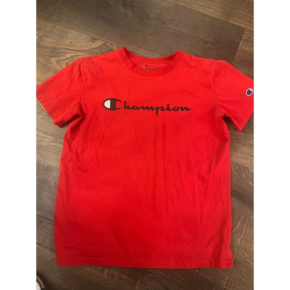 Kids Champion Red Short Sleeve T Shirt Athletic Logo Tee Size XL 14 Boys